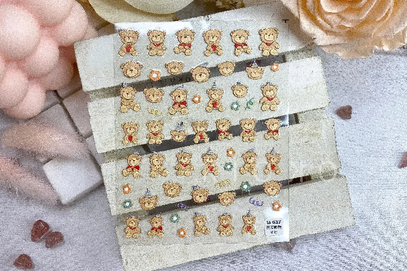 Crescent nail art stickers-Party Bears Stickers