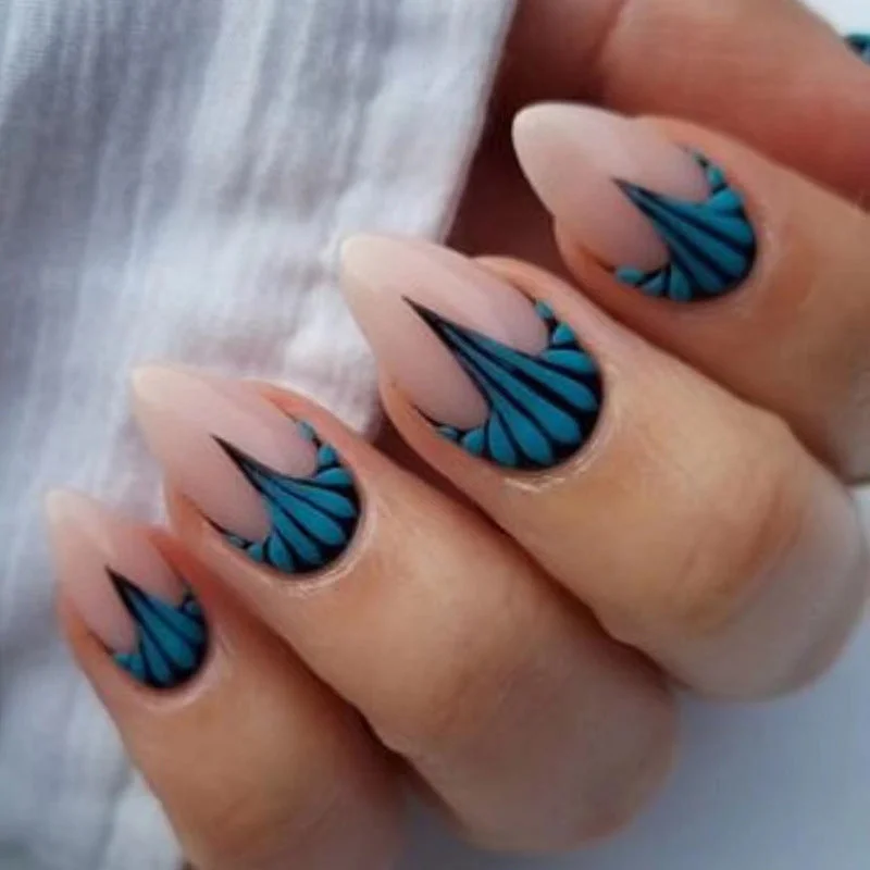 Platinum nail decals for platinum beauty-Wholesale Round Toe Lake Blue Fishtail Water Drip Nail Stickers