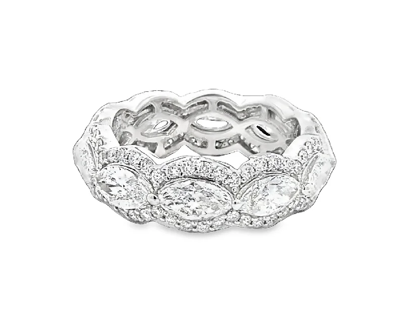 Soft nail polish for soft elegance-LAB GROWN MARQUISE & ROUND DIAMONDS 3.34ctw HALO STYLE ETERNITY BAND