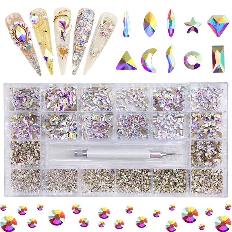 Prism nail gems for multi-color shine-21-compartment boxed shaped drill sample set