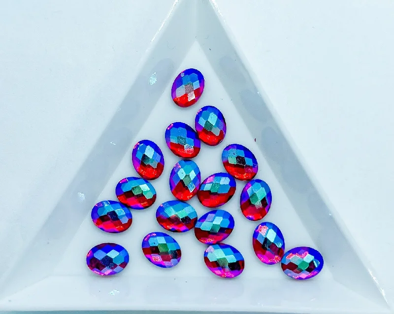 Sun nail gems for sunny designs-6X8MM Siam AB Faceted Oval Rhinestone G8-4-5