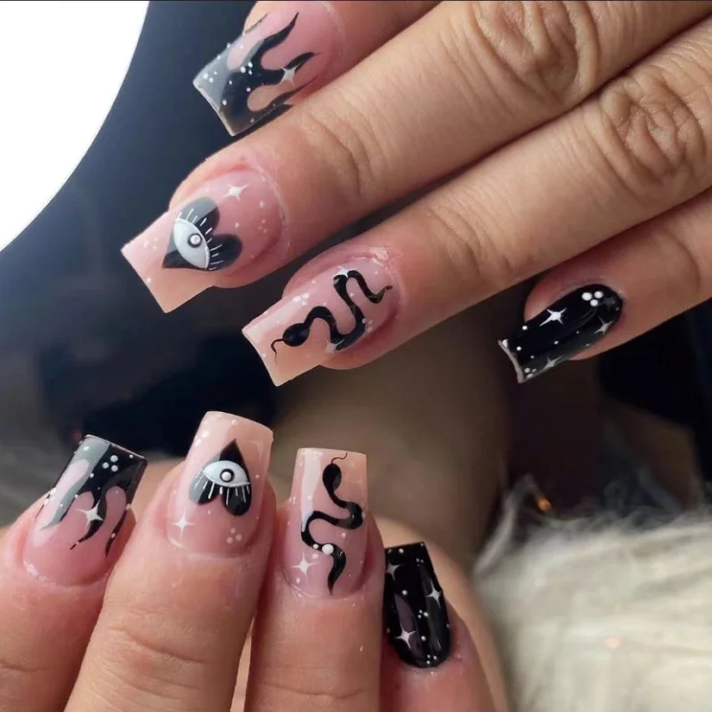 Subtle nail decals for subtle beauty-Wholesale Black Snake Devil Eyes Nail Stickers