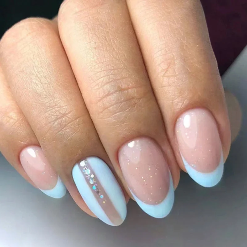 Topaz nail wraps for topaz charm-Wholesale Almond Nail Light Blue Nail Stickers