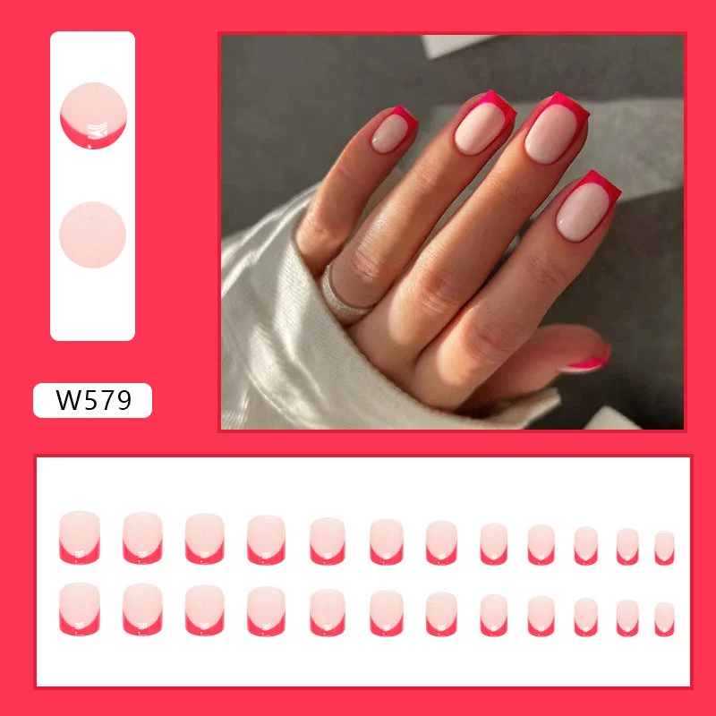 Plush nail wraps for plush texture-Wholesale Short Square Red French Nail Stickers