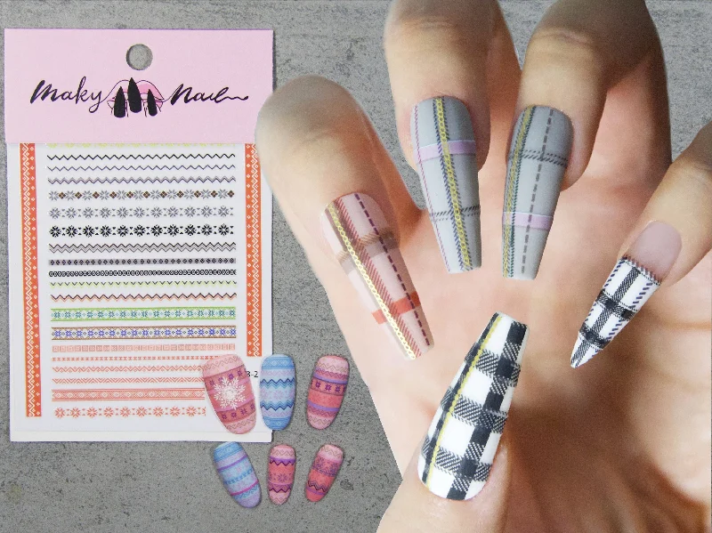 Glow nail decals for glow shine-Tweed Plaid Pattern Nail Art Sticker/ Stripe Checkered Peel Off Tips Stickers