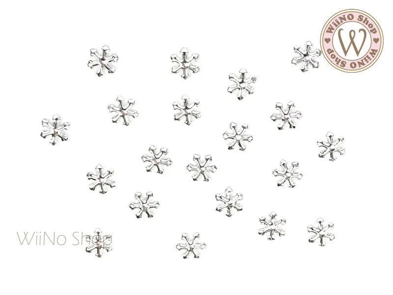 Subtle nail polish for subtle elegance-Silver Snowflake Metal Studs - 10 pcs