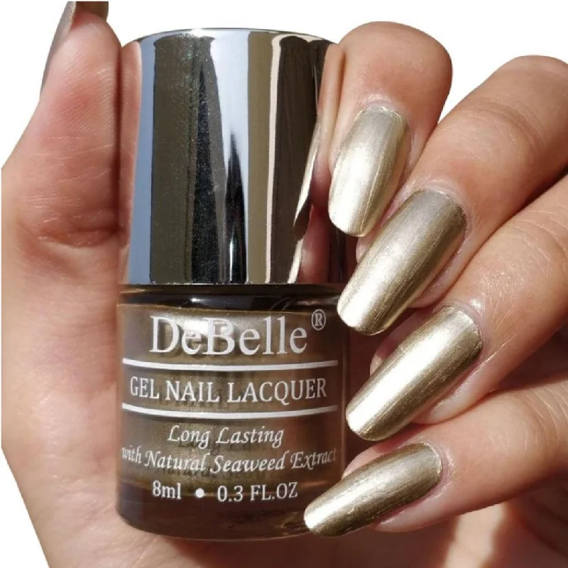 Subtle nail decals for subtle flair-DeBelle Gel Nail Lacquer Chrome Gold - (Bright Gold Toned Chrome Nail Polish), 8ml