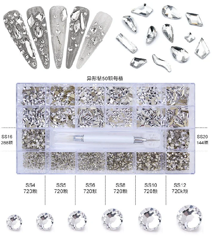 7: 600 special-shaped stones+4700 rhinestones small box white