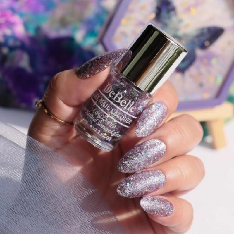 Titanium nail polish for titanium shine-DeBelle Gel Nail Lacquer Tatiana Tassles (Clear Light Purple with Chunky Glitter Nail Polish), 6 ml