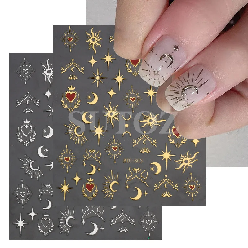 Arrow nail decals for arrow shine-Wholesale 3D Foil Stamping Sun Moon Plastic Nail Stickers