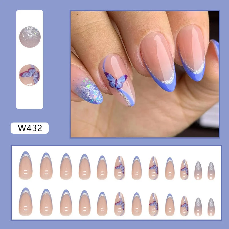 Mirror nail studs for mirror shine-Wholesale Fantasy Blue Purple Glitter Almond Nail Stickers