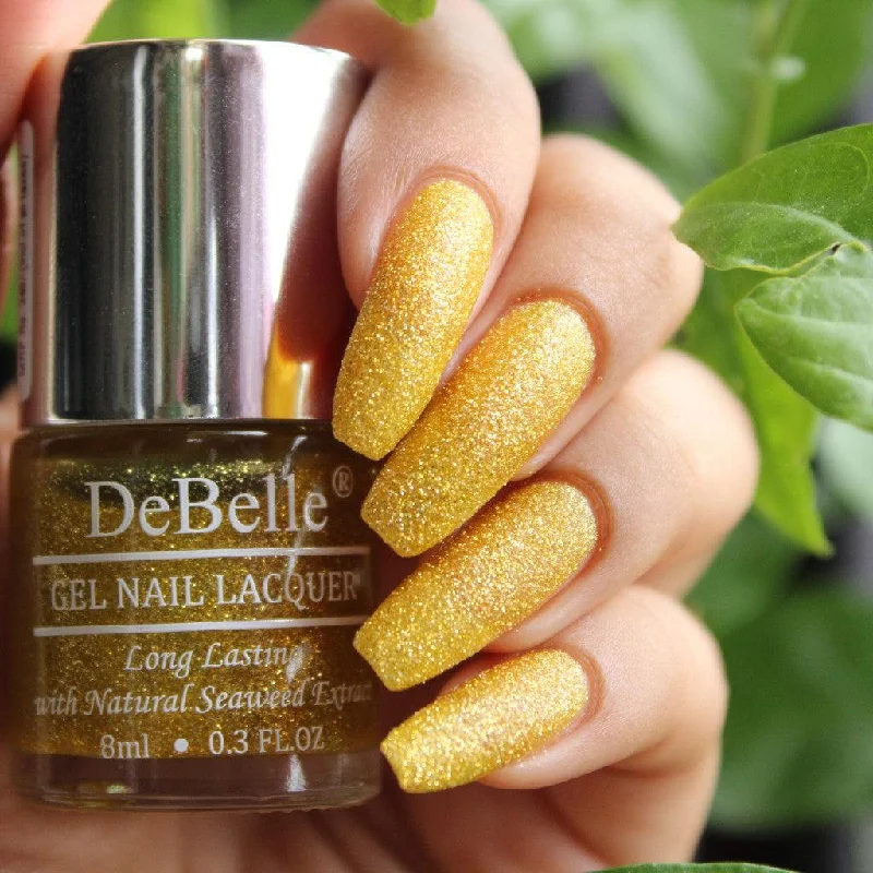 Stone nail wraps for natural looks-DeBelle Gel Nail Lacquer Pegasus - (Lime Yellow with Gold Glitter Nail Polish), 8ml