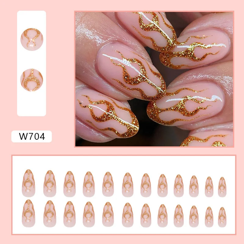 Moon nail wraps for moon beauty-Wholesale Burst Gold Powder Flame Almond Nail Stickers