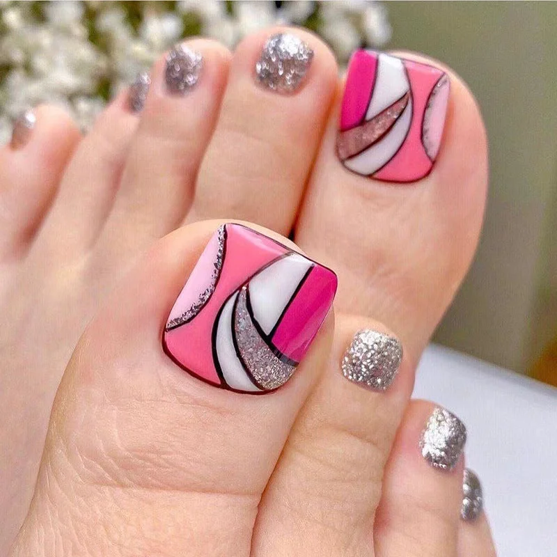 Elegant nail decals for elegant flair-Wholesale Geometric Colorblock Glitter Toenails Nail Stickers