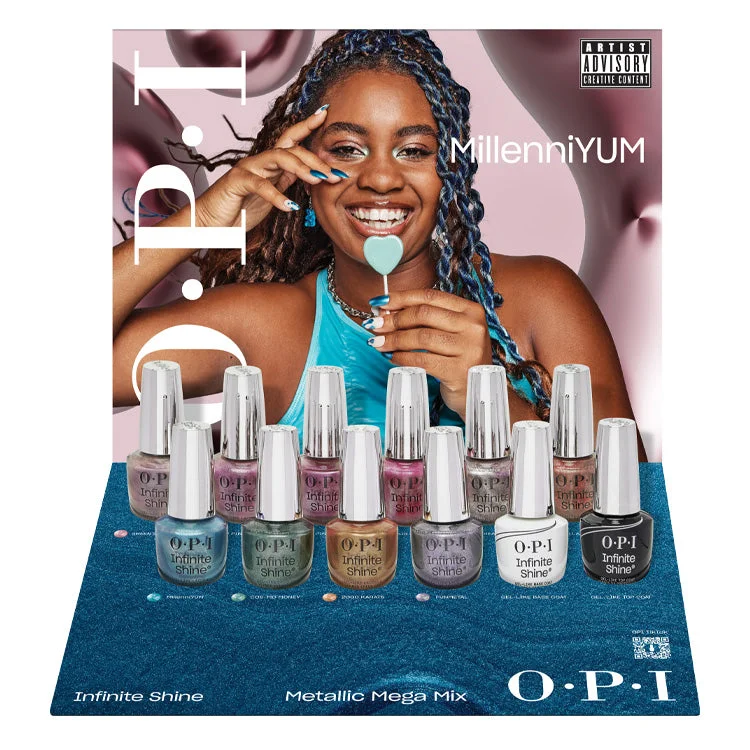 Satin nail polish for smooth finishes-OPI Infinite Shine Metallic Mega Mix Collection 12 Piece Tray Display