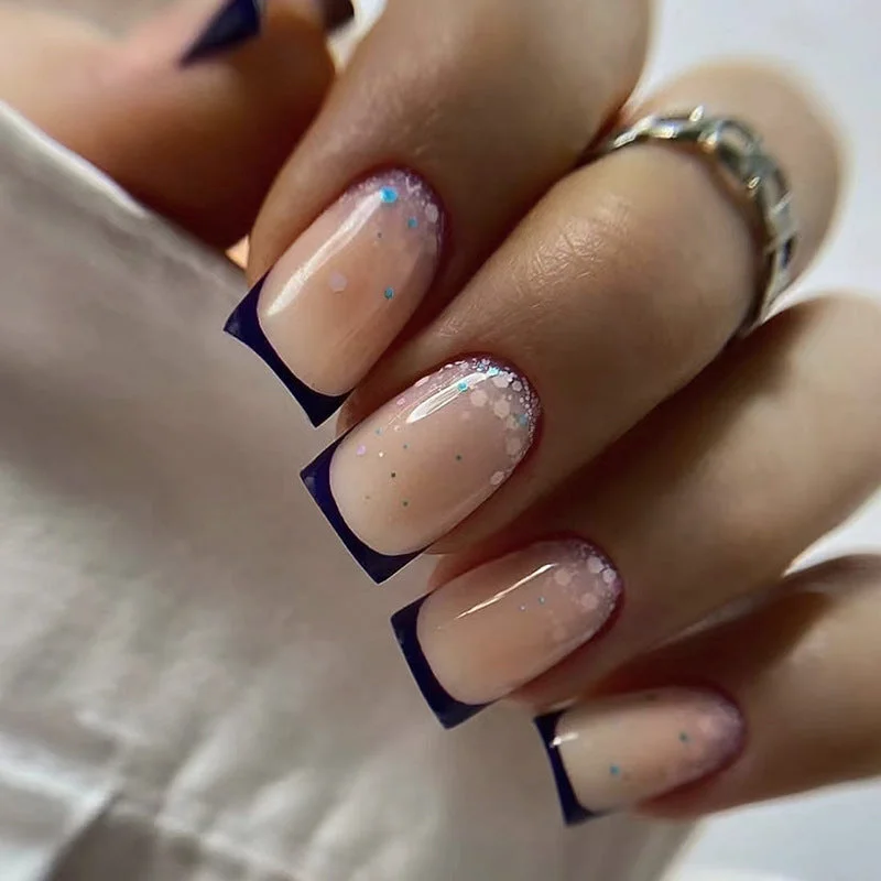 Diagonal nail studs for diagonal beauty-Wholesale Flash Medium Length Denim Blue Nail Stickers