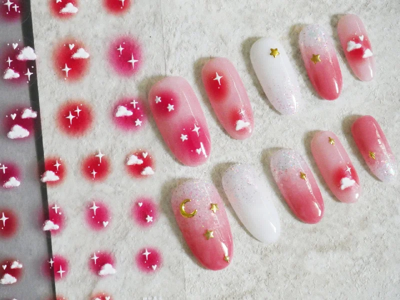 Electric nail decals for electric charm-Gradient Pink Sky Cloud Nail stickers