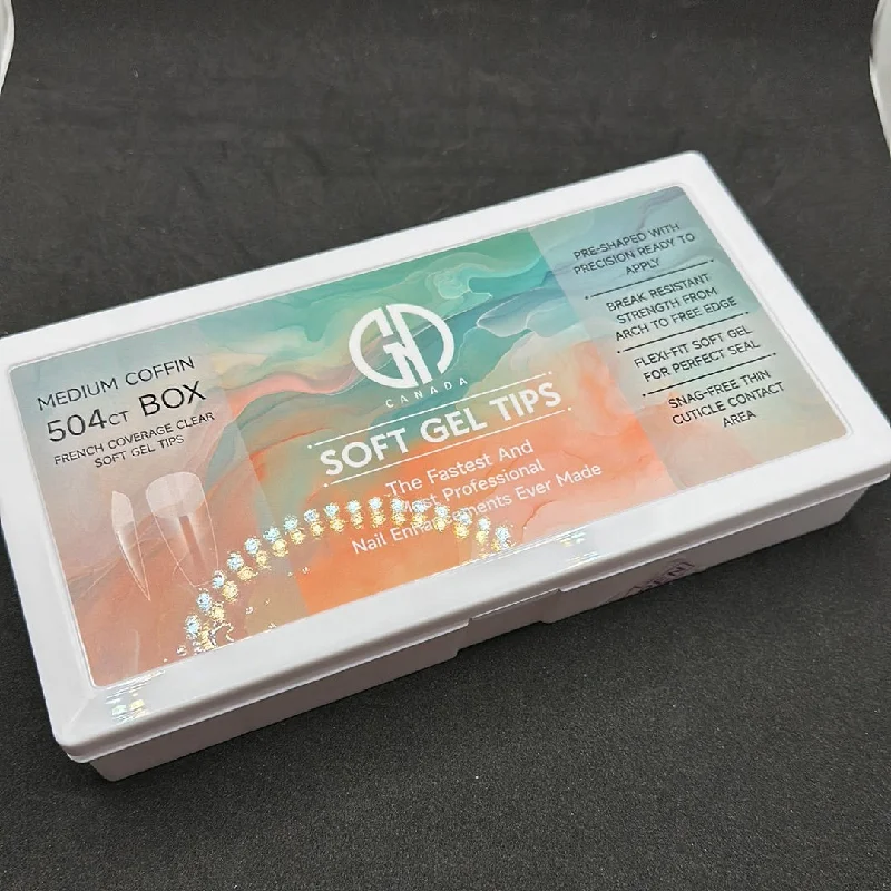 Mirror nail decals for sleek finishes-NEW GND SOFT GEL TIPS (WHITE BOX) 504TIPS/12 SIZES