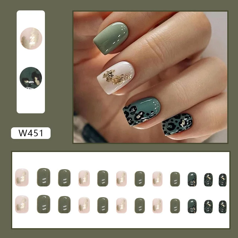 Titanium nail decals for titanium flair-Wholesale Short Fresh Green Leopard Fashion Gold Foil Nail Stickers