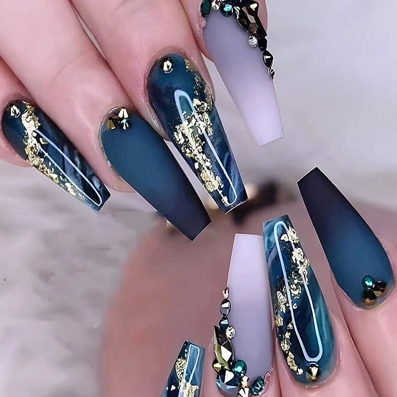 Moon nail gems for celestial vibes-Wholesale Medium Luxury Dark Blue Diamond Smudge Gold Powder Nail Stickers