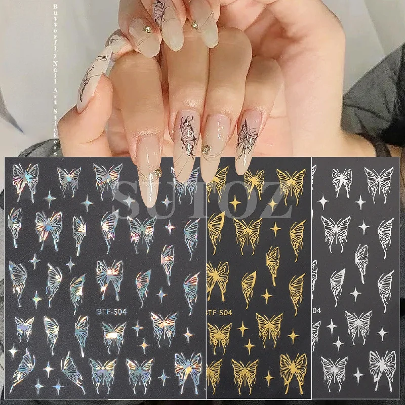 Topaz nail decals for topaz shine-Wholesale Liquid Metal Butterfly Plastic Nail Stickers