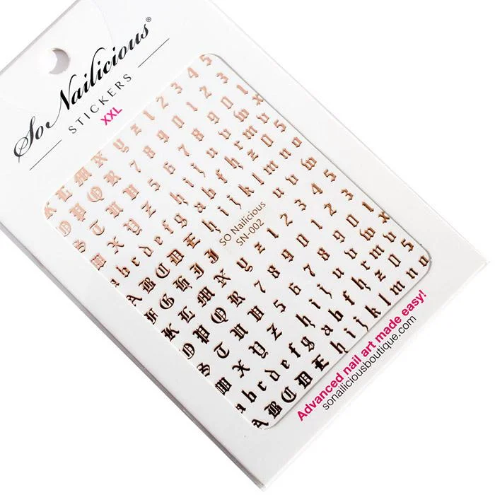 Topaz nail decals for topaz flair-Gothic Letter Stickers - 002 XXL - 5 Colours