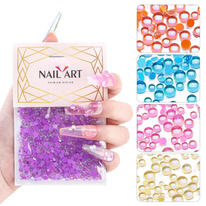 Glow nail studs for glow flair-Half round candy color translucent rhinestone sample 1440pcs/bag