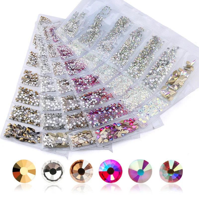 Glow nail wraps for glow beauty-7 grids flat glass rhinestone & shaped drill sample set