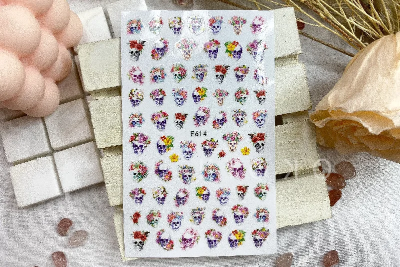 Aztec nail wraps for aztec charm-Floral Skulls Stickers