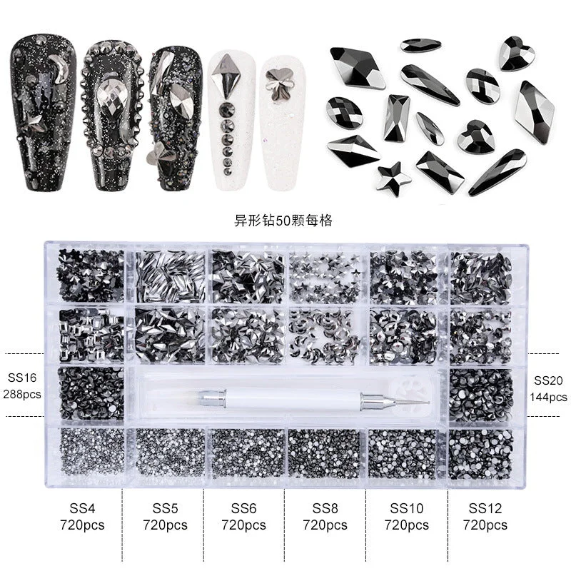 10: 600 special-shaped stones+4700 water diamonds small box mine black