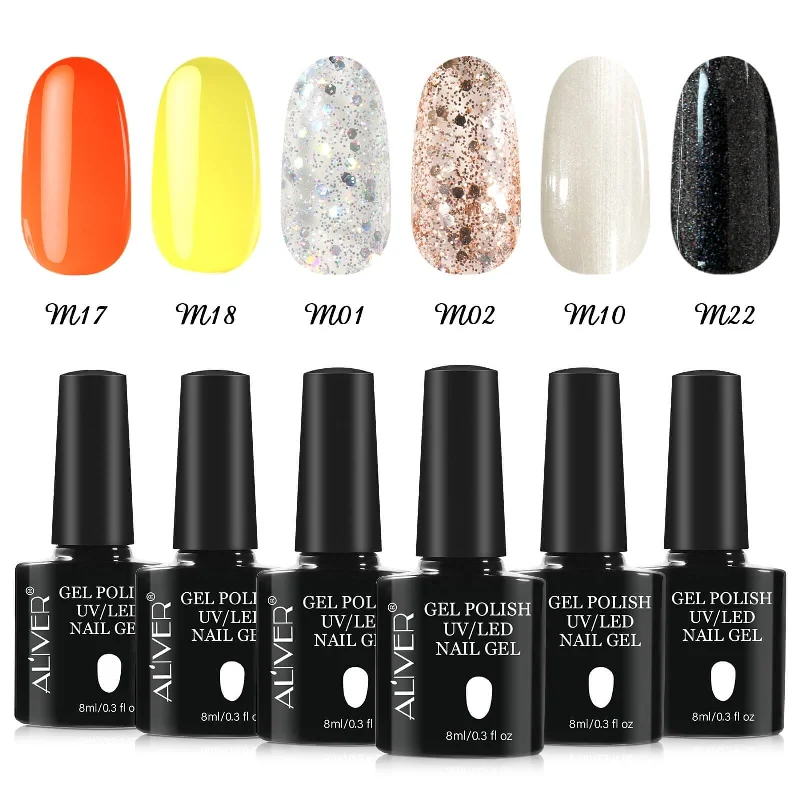 Stone nail decals for stone flair-Aliver Orange Sparkle Gel Nail Polish Set - 6 Colors