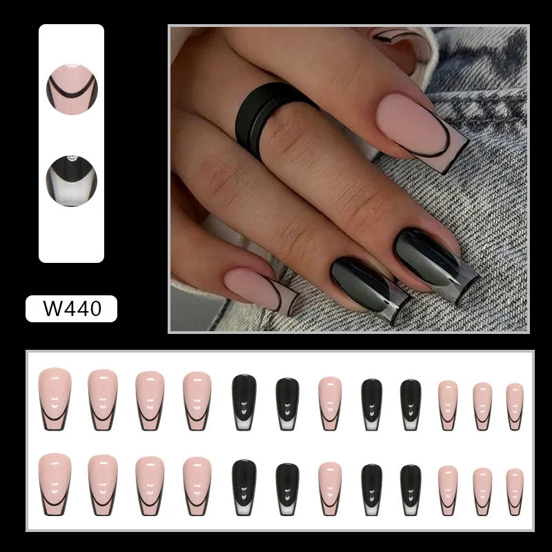 Wholesale Black Pink Solid Color Transparent French Nail Stickers