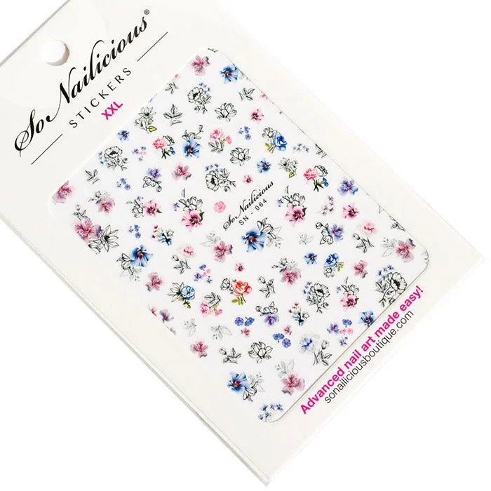 Moon nail gems for celestial vibes-Ink and Watercolour Flower Stickers - 064 XXL - ONLY 2 LEFT!