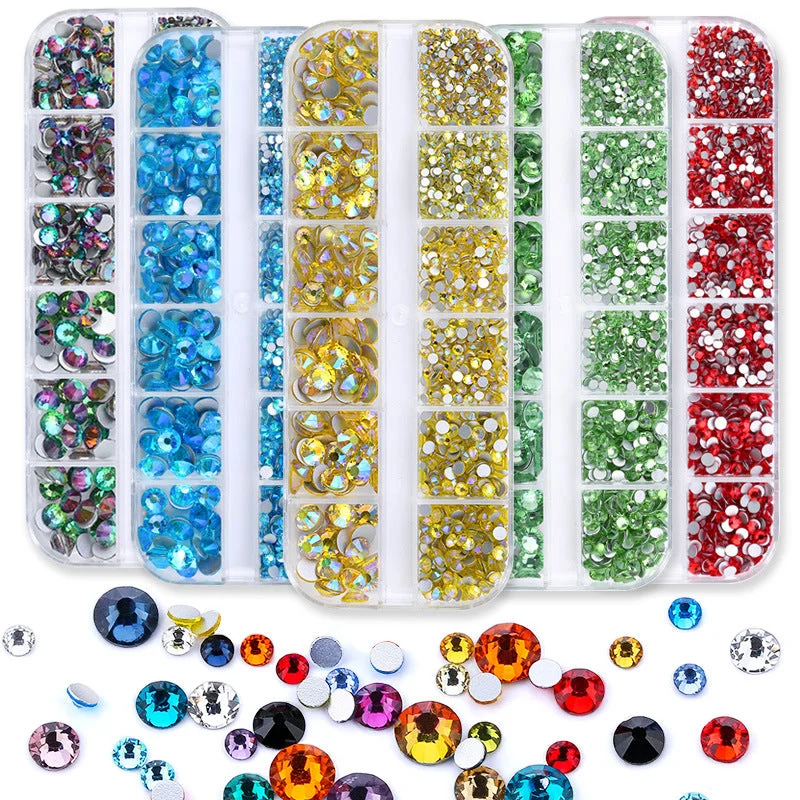 Topaz nail gems for topaz charm-12 grids plating illusion flat nail art rhinestone sample set