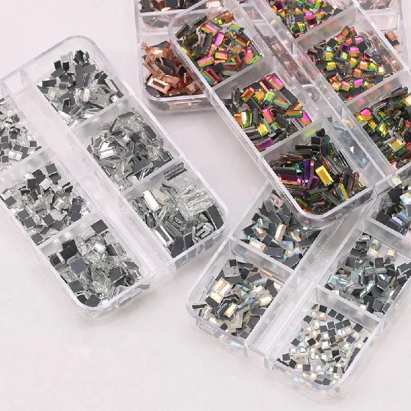 Electric nail wraps for electric beauty-Rectangular crystal mirror flat bottom rhinestone sample