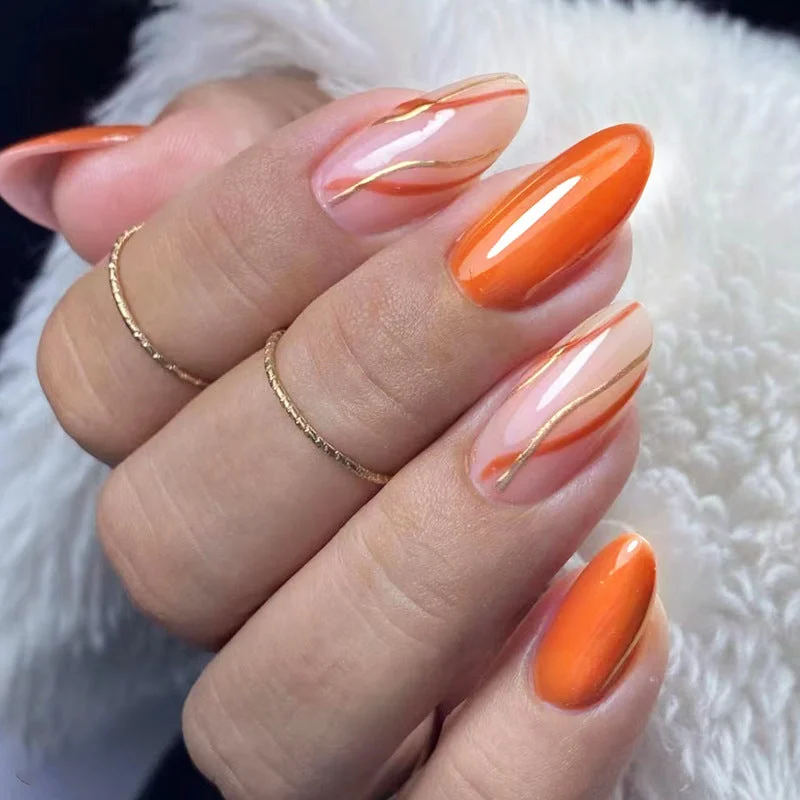 Topaz nail decals for topaz beauty-Wholesale Solid Color Orange Gold Line Ripple Nail Stickers