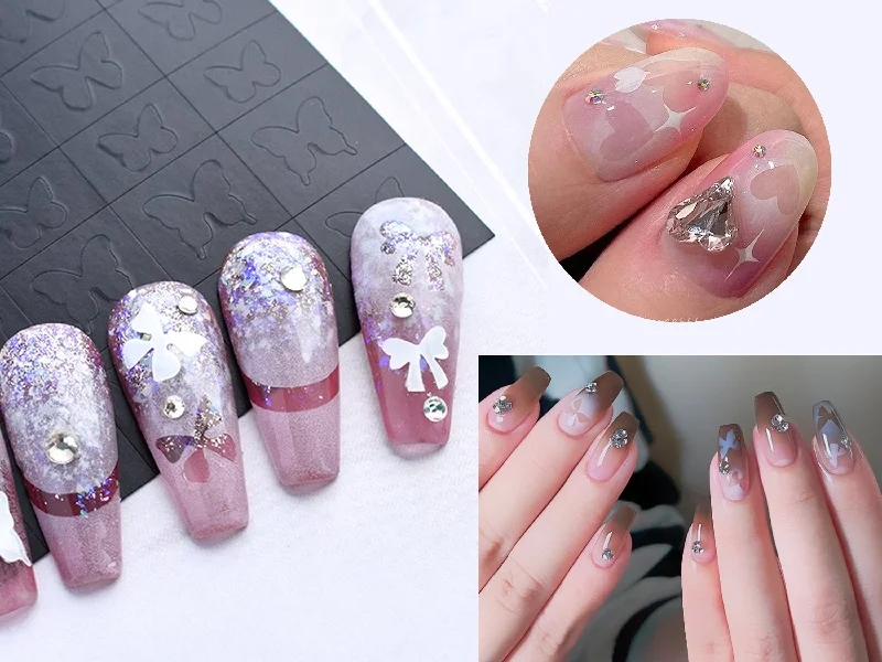 Shiny nail gems for glossy nails-Gradient Hollowed Nail Template Sticker