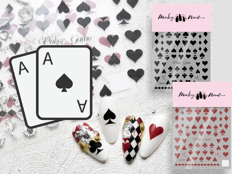 Radiant nail studs for radiant charm-Poker Cards Nail sticker/ Club, Diamond, Heart, Spade Red Black Nail art stickers