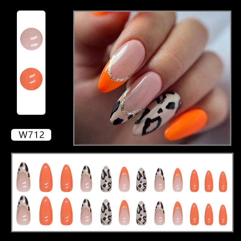 Satin nail decals for satin beauty-Wholesale Pumpkin Warm Orange French Glitter Leopard Nail Stickers