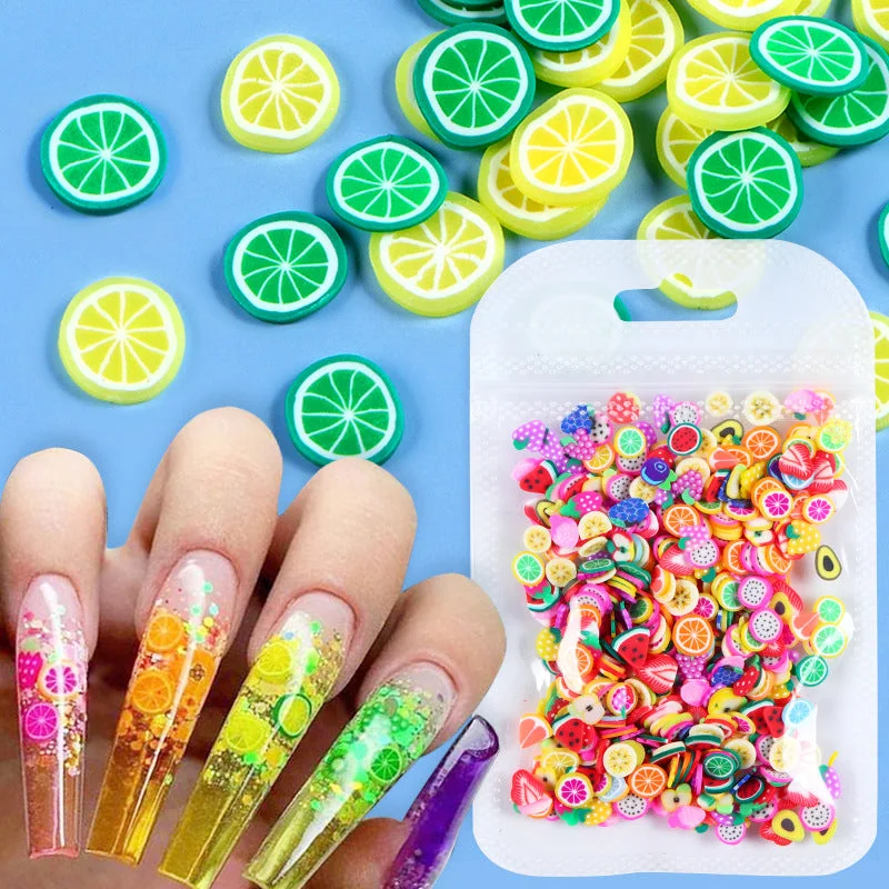 Platinum nail decals for platinum flair-Wholesale Watermelon Strawberry Lemon Soft Ceramic Slices Plastic Nail Decoration