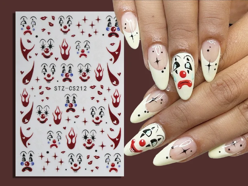 Vine nail polish for vine elegance-Spooky Clown Face Halloween Nail Sticker