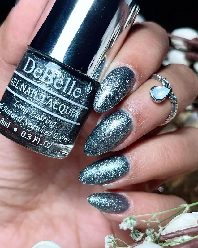 Aztec nail wraps for aztec charm-DeBelle Gel Nail Lacquer Grey Glitteratti - Silver Glitter Nail Polish