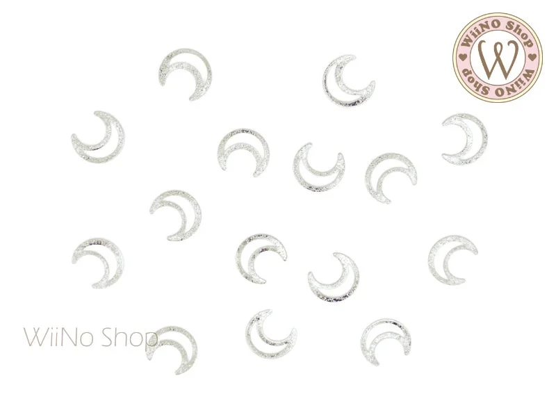 Vivid nail studs for vivid beauty-Silver Textured Hollow Moon Metal Studs - 10 pcs