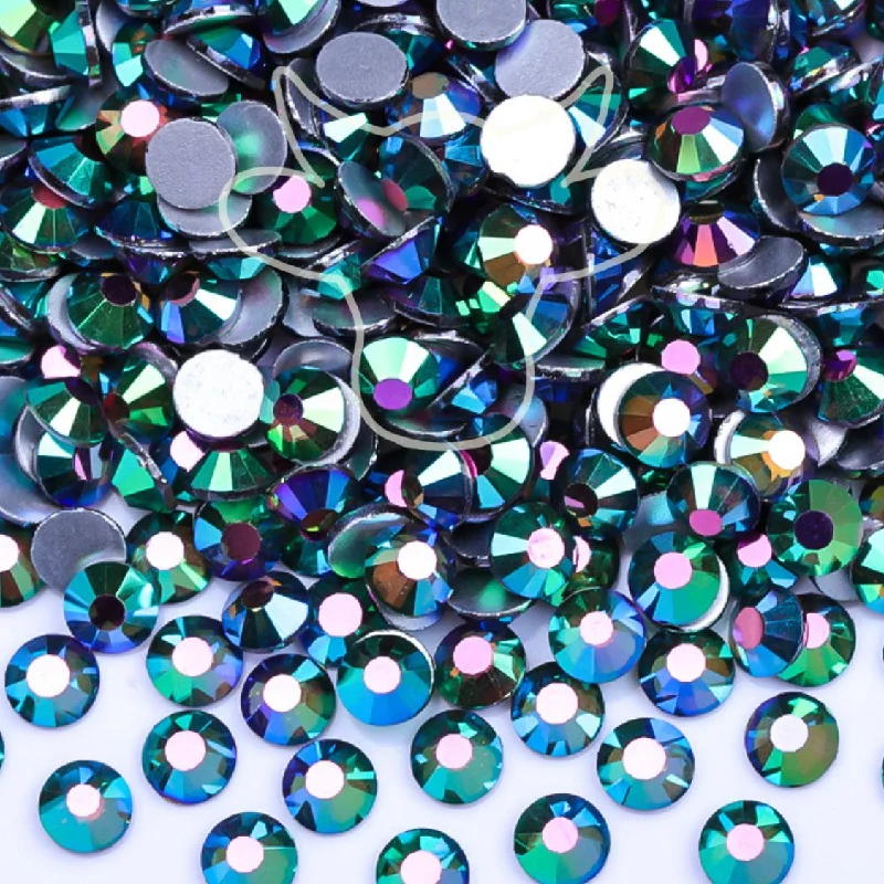 Twinkle nail studs for twinkling nails-PEACOCK GLASS FLATBACK RHINESTONES