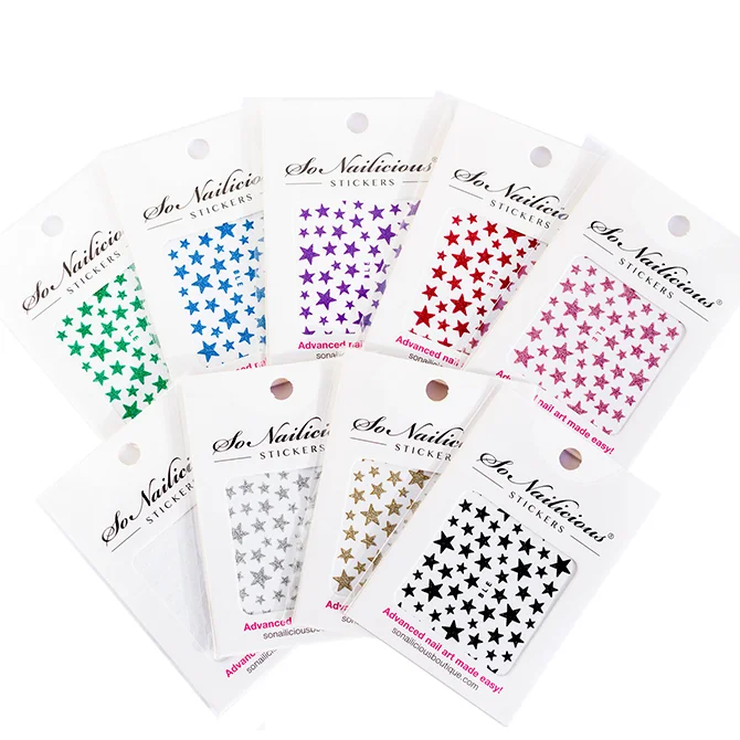 Soft nail studs for soft beauty-Glitter Star Nail Stickers - 9 Colours