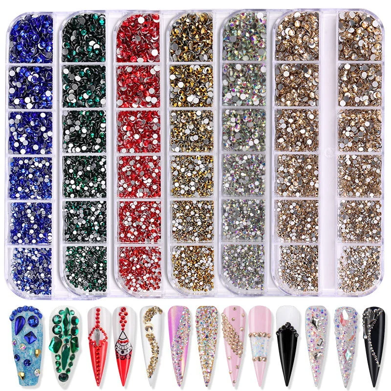 Electric nail polish for striking colors-12 cell flat bottom glass rhinestone sample 3600pcs/box