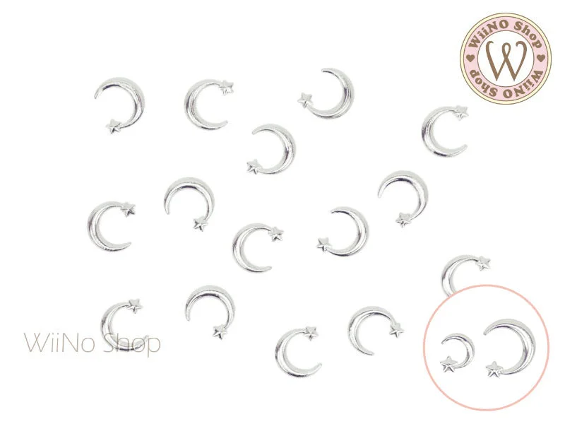 Satin nail decals for satin flair-Silver Moon & Star Metal Studs - 10 pcs (5mm/8mm)