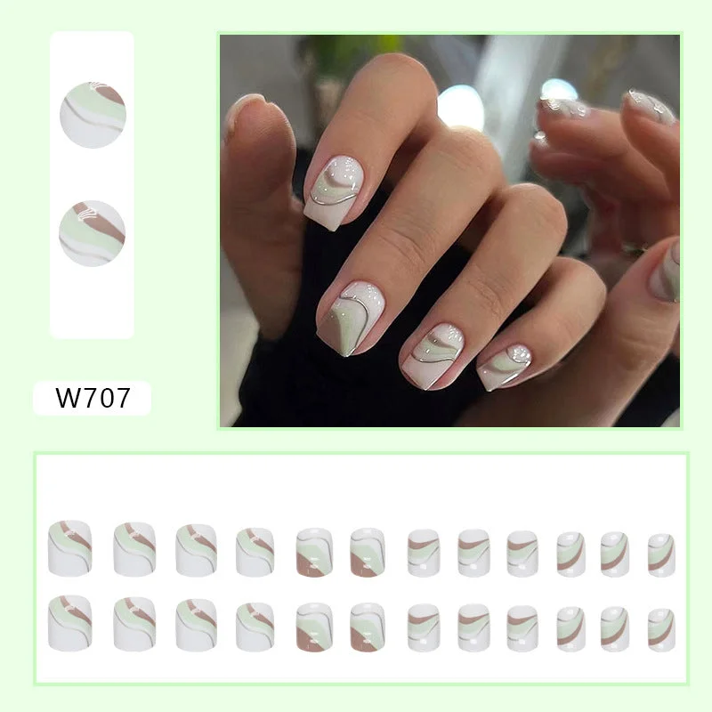 Soft nail wraps for soft beauty-Wholesale Short Fresh Green Coffee Ripple Nail Stickers