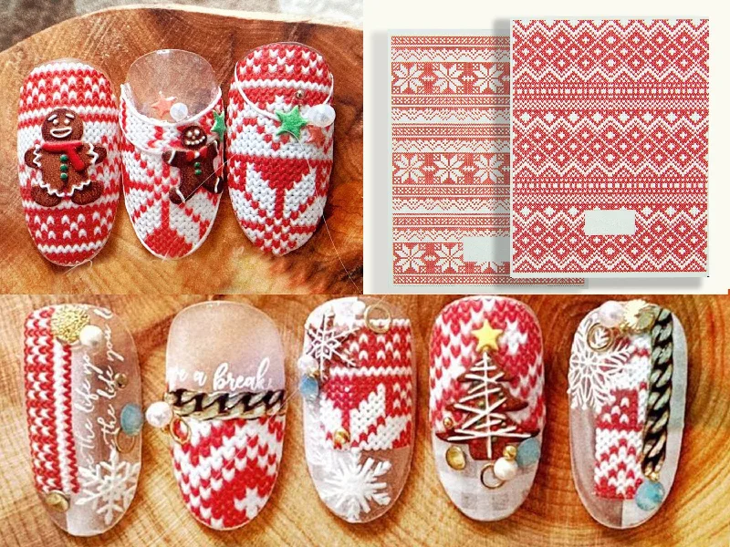 Arrow nail polish for arrow elegance-Red Christmas Knitted Sweater Pattern Nail Art Stickers