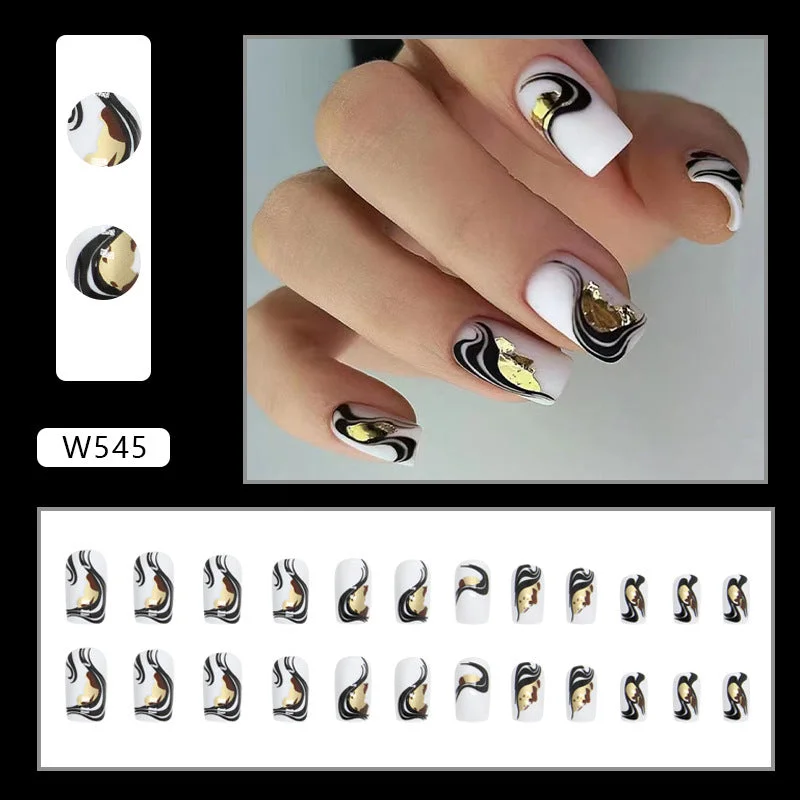 Plush nail polish for cozy vibes-Wholesale Mid-length European Square Black Gold Stripe Irregular Pattern Nail Stickers